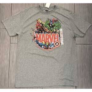 Marvel Avengers Mens Gray Short Sleeve Comic Book Super Heroes Shirt Large NWT